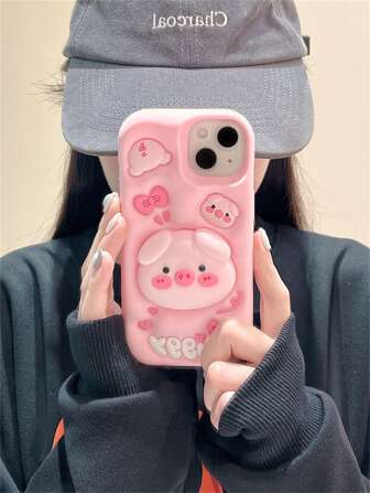 可爱少女粉色 3D 小猪手机壳适用于 13、13 Pro、13 Pro Max、14 Pro Max、14 Pro、14，硅胶卡通手机壳适用于 11、12，适用于三星 Galaxy A51/A53/A54/A55/A12/A13/A15