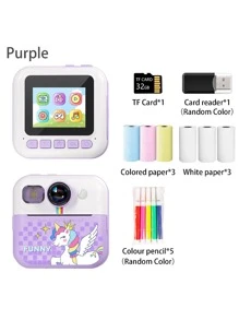 Impresora fotográfica instantánea con pantalla LCD de 2.4", cámara digital 1080P, con tarjeta de memoria de 32GB, regalo de Navidad/Halloween/cumpleaños