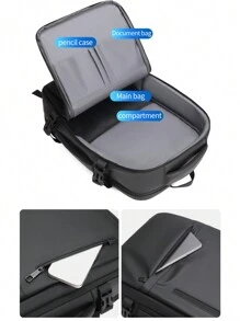 1 件大容量可扩展旅行背包，户外沙滩包，学生包，笔记本电脑包，多功能背包，防水防刮面料，休闲商务风格钱包假日旅行必需品复古包书包露营旅行包冬季返校复古笔记本电脑包运动生活男士包礼品包徒步旅行包周末包背包旅行必备品大包春季复古包 - 黑色 - 查看 4