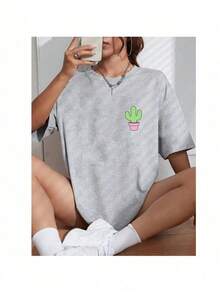 Women's T-Shirt Fashion Cactus Meigo Tumblr Espinho - 灰色 - 查看 3