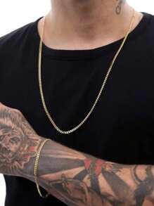 2-Piece Jewelry Kit Grumet Chain Set Necklace And Bracelet Men's Fashion Gold Plated 316L Stainless Steel 2.0 Mm - Bạc - Xem 1