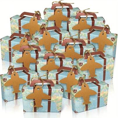 50 hộp kẹo vali mini in hình bản đồ thế giới cổ điển có thẻ và dây - Hoàn hảo cho du lịch, sinh nhật, Halloween, tiệc Giáng sinh, tiệc cô dâu và trang trí đám cưới, Giáng sinh