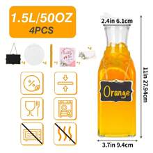 Superlele 4pcs Glass Carafe With Lids, 50oz Beverage Serveware Carafe, Clear Glass Pitcher For Mimosa Bar, Iced Tea, Cold Beverage, Milk, Party Storage