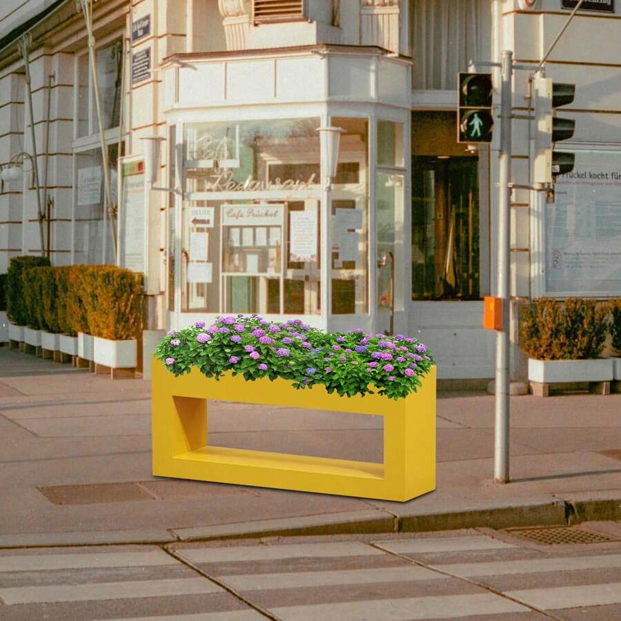 Tall And Long Metal Planter | Flower Long Planter Box | Heavy Duty Planter With Multiple Drainage Holes For Courtyards, Balconies, Front Porches, Commercial Streets, Decks, Gardens - Yellow - View 1