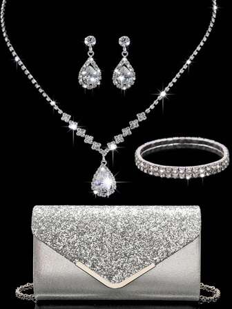 Lightweight, Business Casual Rhinestone Decor Bucket Bag Mini Drawstring Design, Clear Bag Pearl Bag Evening Bag, Dinner Bag Glamorous, Elegant, Exquisite, Quiet Luxury Rhinestone For Party Girl, Woman, Bride Perfect For Party, Dinner/Banquet Christmas Party Dress