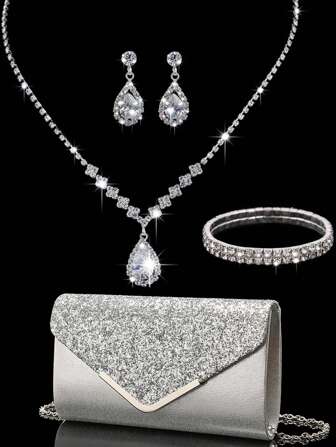 轻巧、商务休闲水钻装饰水桶包迷你抽绳设计、透明包时尚珍珠包晚宴包、晚餐包迷人、优雅、精致、安静的奢华水钻，适合派对女孩、女士、新娘，非常适合派对、晚宴/宴会圣诞派对礼服