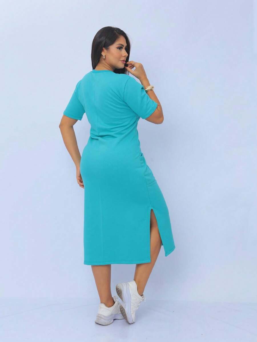 Gabi Dress - Midi Model In Premium Line Sweatshirt. - Màu xanh Cadet - Xem 1