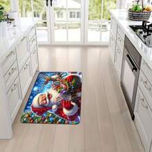 1pc Thickened 0.47 Inch/1.2cm Merry Christmas Kitchen Mat,Festive Santa Design, Non-Slip, Machine Washable, Perfect For Kitchen, Bathroom, Bedroom, And More - Rectangle Rug,Christmas Decor