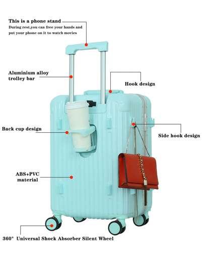En 20/24-tums hållbar resväska med stor kapacitet kan lastas 30 % mer med USB-port + kopp + krokar + universalhjul med bromsfunktion + TSA-stöldlås, fyrhjulig resväska, resväska, resväska, resväska för skolan, skoltillbehör, skolgrejer