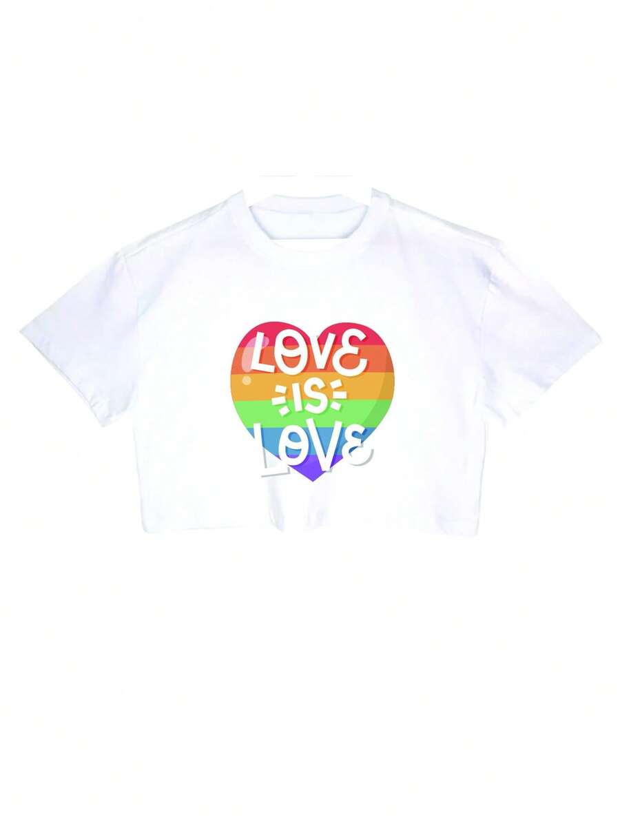 Cropped Feminino Tumblr LGBTQI Blogger Love Is Love 1 Short Feminine - 白色 - 查看 1