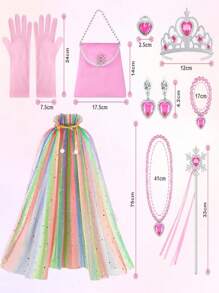 11PCS Princess Cape Set, Princess Dress Up Cloak With Crown, Wand, Jewelry, And Bag, Princess Dress Up Clothes For Little Girls, Princess Cape For 3+ Years Old Festival Birthday Gifts