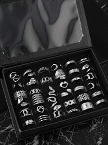 6/12/30/60/100 Miếng Thép Không Gỉ Thời Trang Ép Dầu Mở Đầu Lâu Rắn Bộ Nhẫn Hình Học Thích Hợp Cho Nam Và Nữ Phù Hợp Hàng Ngày Trang Sức Ngày Lễ Halloween Các Yếu Tố Trang Trí Bộ Nhẫn Kích Thước Phong Cách Ngẫu Nhiên - Bạc - Xem 9