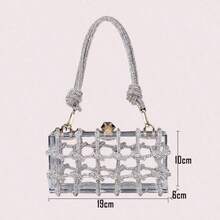 Transparent Silver Acrylic Box Bag Handmade Beaded Rope Decor Mini Square Armpit Handbag Crossbody Purse For Women