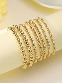 7 件套简约串珠手链套装，适合女士，中性休闲度假约会日常佩戴配饰 - 金黃色 - 查看 3