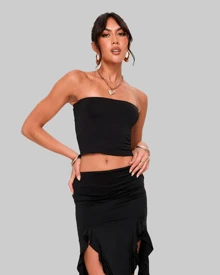 STRAPLESS TOP CROP TUBE TOP CROPPED STRAPLESS FIGHTING AITONA - 黑色 - 查看 1
