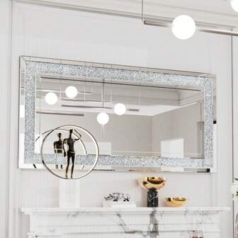 Large Rectangle Venetian Wall Mirrors 120x60cm Crushed Rhinestone Crystal Sparkling Accent Mirror Home Decorative Back To School Room Decor School Supplies