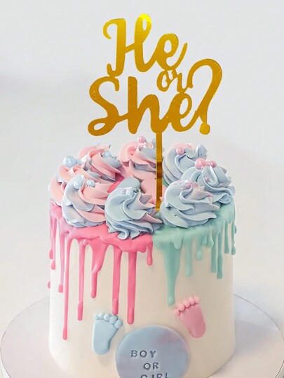 1 pieza Decoración de tapa de pastel de revelación de género de acrílico dorado para fiesta