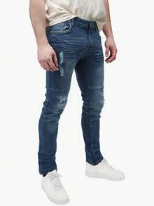 Men's Slim Fit Moto Jeans - 中度洗滌 - 查看 2