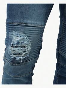 Men's Slim Fit Moto Jeans - 中度洗滌 - 查看 5