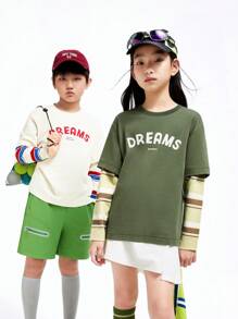 Annil Camisa de Malha de Manga Longa de Gola Redonda para Meninos e Meninas, Top Casual Versátil para Primavera e Outono