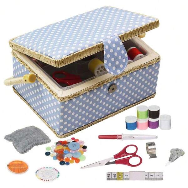Cesta para kit de costura para almacenamiento y organización del hogar, agujas portátiles, hilo, Etc., cesta de costura con accesorios