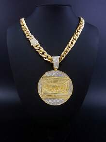 1 pieza Dije con colgante de la Última Cena en estilo medallón redondo chapado en oro de 14K, con cadena de estilo cruz - Dorado - Ver 4