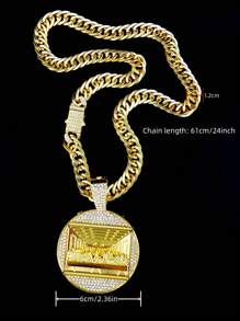 1 pieza Dije con colgante de la Última Cena en estilo medallón redondo chapado en oro de 14K, con cadena de estilo cruz - Dorado - Ver 7