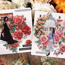 1 张卡片，含 4 张金箔和透明防水 PET 贴纸，DIY 剪贴簿复古花卉装饰用品 - 彩色 - 查看 9