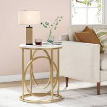 Tribesigns Modern Circular End Table, 20" Side Table Coffee Stand, Cocktail Table With Distinctive Gold O-Shaped Base, Midcentury Decorative Table Nightstand For Living Room Bedroom - Bạch kim - Xem 2