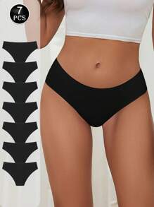 7条装女士无缝内裤冰丝低腰内裤性感速干超薄内裤纯色三角裤女士内衣内裤 - 黑色 - 查看 1
