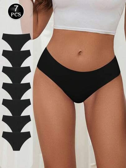 7 Packs Women's Seamless Underwear Ice Silk Low Waist Underwear Sexy Quick-Drying Ultra-Thin Underwear Solid Color Briefs Women's Underwear Underwear