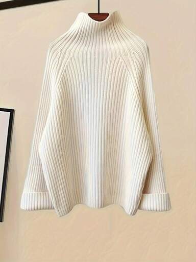 女性用カジュアルエレガントニットモックネックセーター