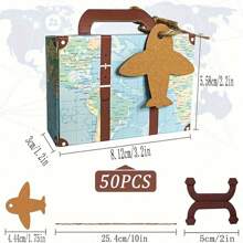 50 件复古世界地图印花迷你手提箱糖果盒，带标签和细绳 - 非常适合旅行、生日、万圣节、圣诞派对、新娘送礼会和婚礼装饰、圣诞节