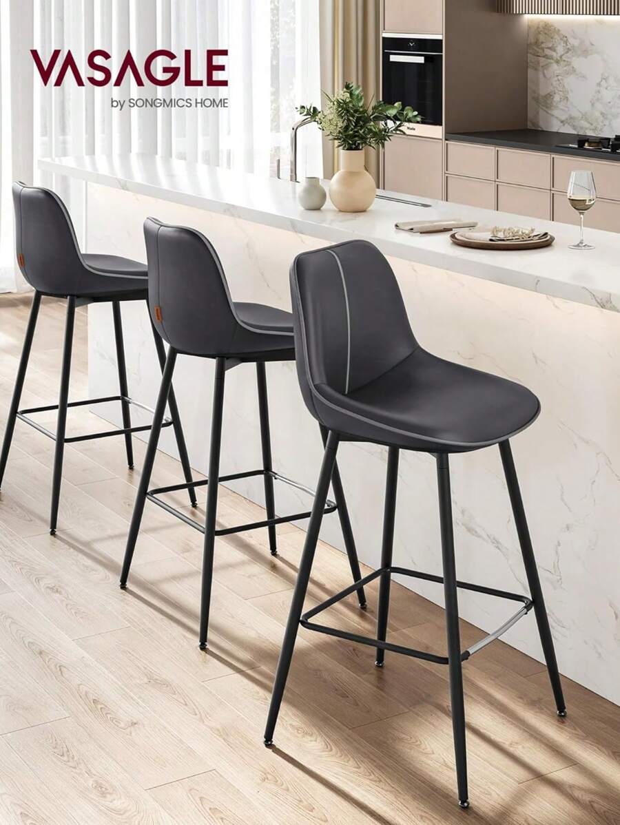 VASAGLE 2 Pack Bar Stools, Bar Height Bar Stools With Back, Ergonomic