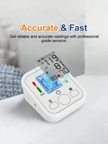 Monitor de presión arterial en el hogar, monitor de presión arterial en el brazo con soporte digital inteligente preciso, USB y 4 pilas AAA ajustable en manguito de brazo, gran pantalla LCD - blanco