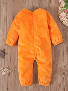 Pumpkin Expression Plush Zip-Up Jumpsuit, Fall/Winter - Orange - View 3