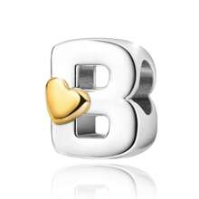 925 Silver Plated Heart Shaped Letter A-Z Pendant Charm, Smooth Letter Necklace A-Z Provides Multiple Choices. Ideal For DIY Bracelet And Necklace. Gold Heart Initial Letter Bead Pendant, Great Jewelry Gift For Women.