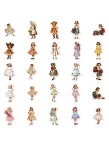 50pcs Cute Girl Cartoon Waterproof PVC Stickers For Laptop, Phone Case, Scrapbooking, Guitar, Luggage DIY Decor Back To School