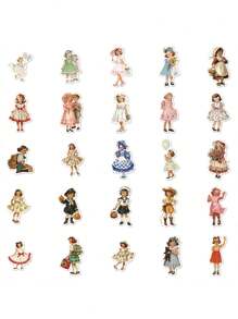 50pcs Cute Girl Cartoon Waterproof PVC Stickers For Laptop, Phone Case, Scrapbooking, Guitar, Luggage DIY Decor Back To School