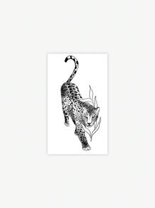 1pc Water-Resistant Temporary Tattoo Sticker - Fierce Wild Beast Leopard Print, Suitable For Daily Use - Black - View 2