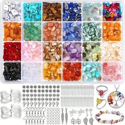 Bộ dụng cụ tự làm đồ trang sức gồm 24 màu đá tự nhiên không đối xứng, dùng làm vòng cổ, vòng tay, mặt dây chuyền, đồ trang trí và nhiều loại trang sức khác.