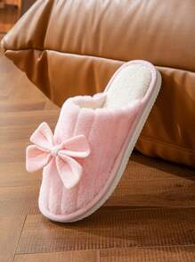 Chinelos Quentes De Pelúcia Bowknot Para Outono E Inverno, Sapatos De Maternidade Antiderrapantes Internos Para Piso De Madeira Para Mulheres