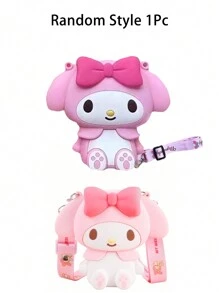Sanrio 1Pc Genuine Sanrio Series Shoulder Bags Hello Kitty Kuromi Melody Sitting Position Crossbody Bag Kitty Cat Anime Character Silicone Purse Decorate Accessories (Some Parts May Be Random), Hello Kitty Pink, Pompompurin