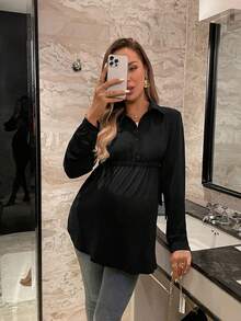Maternity Solid Curved Hem Blouse - Black - View 3