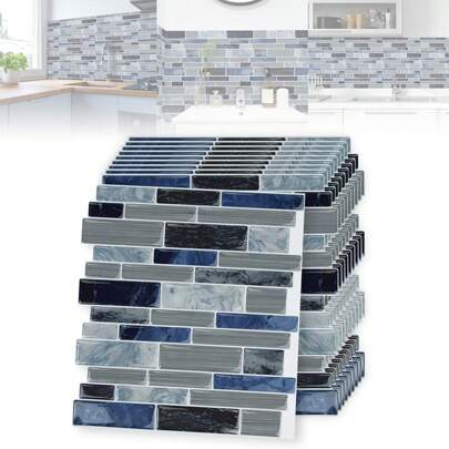 VA-Cerulean 3D Tile Stickers Gray 30 * 30 Cm 10 Sheets Type A- Marble/ Type B- Blue Marble/ Type C- Brown Marble/ Type D - White/ Type E - Glossy White/ Type F-Glossy Gray Bathroom Kitchen Self-Adhesive Tiles, Waterproof Tile Stickers Tile Foil Wall Tiles Adhesive Foil