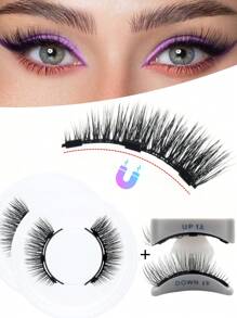 2对可重复使用的磁性假睫毛，无需胶水，3D自然妆效，便携式化妆工具，条状假睫毛，假睫毛，假睫毛，仿真睫毛 - 黑與白 - 查看 2