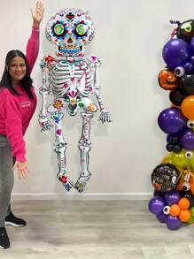 1PC Halloween Skeleton Balloon Day Of The Dead Standing Decor, Helium Self-Sealing, Walkable Design For Halloween Party, Horror Themed Celebrations, And Birthday Pranks, Aluminum Film, Christmas