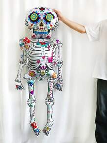 1PC Halloween Skeleton Balloon Day Of The Dead Standing Decor, Helium Self-Sealing, Walkable Design For Halloween Party, Horror Themed Celebrations, And Birthday Pranks, Aluminum Film, Christmas