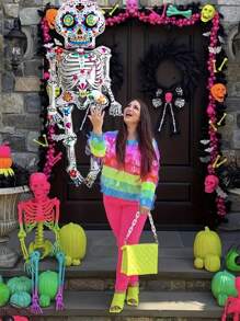 1PC Halloween Skeleton Balloon Day Of The Dead Standing Decor, Helium Self-Sealing, Walkable Design For Halloween Party, Horror Themed Celebrations, And Birthday Pranks, Aluminum Film, Christmas