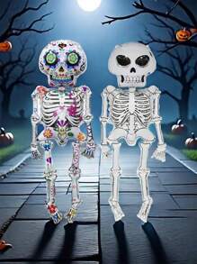 1PC Halloween Skeleton Balloon Day Of The Dead Standing Decor, Helium Self-Sealing, Walkable Design For Halloween Party, Horror Themed Celebrations, And Birthday Pranks, Aluminum Film, Christmas